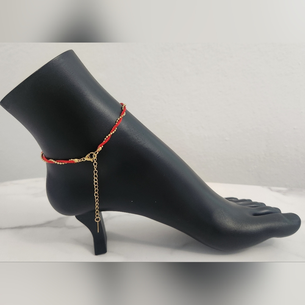 Red Cord Gold Bead Twisted Anklet Lucky Protection Jewelry - Picture 7 of 13
